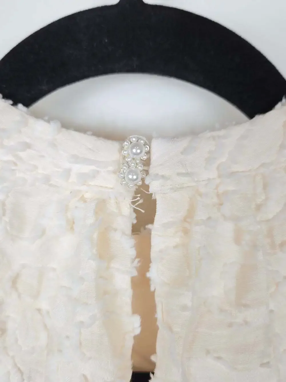 Zara Girls Ivory Textured Drop Waist Dress Size 7 122 Pearl Button Party